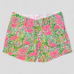 Lilly Pulitzer Callahan Shorts Flamingo Print Pink Green Paisley Size 00